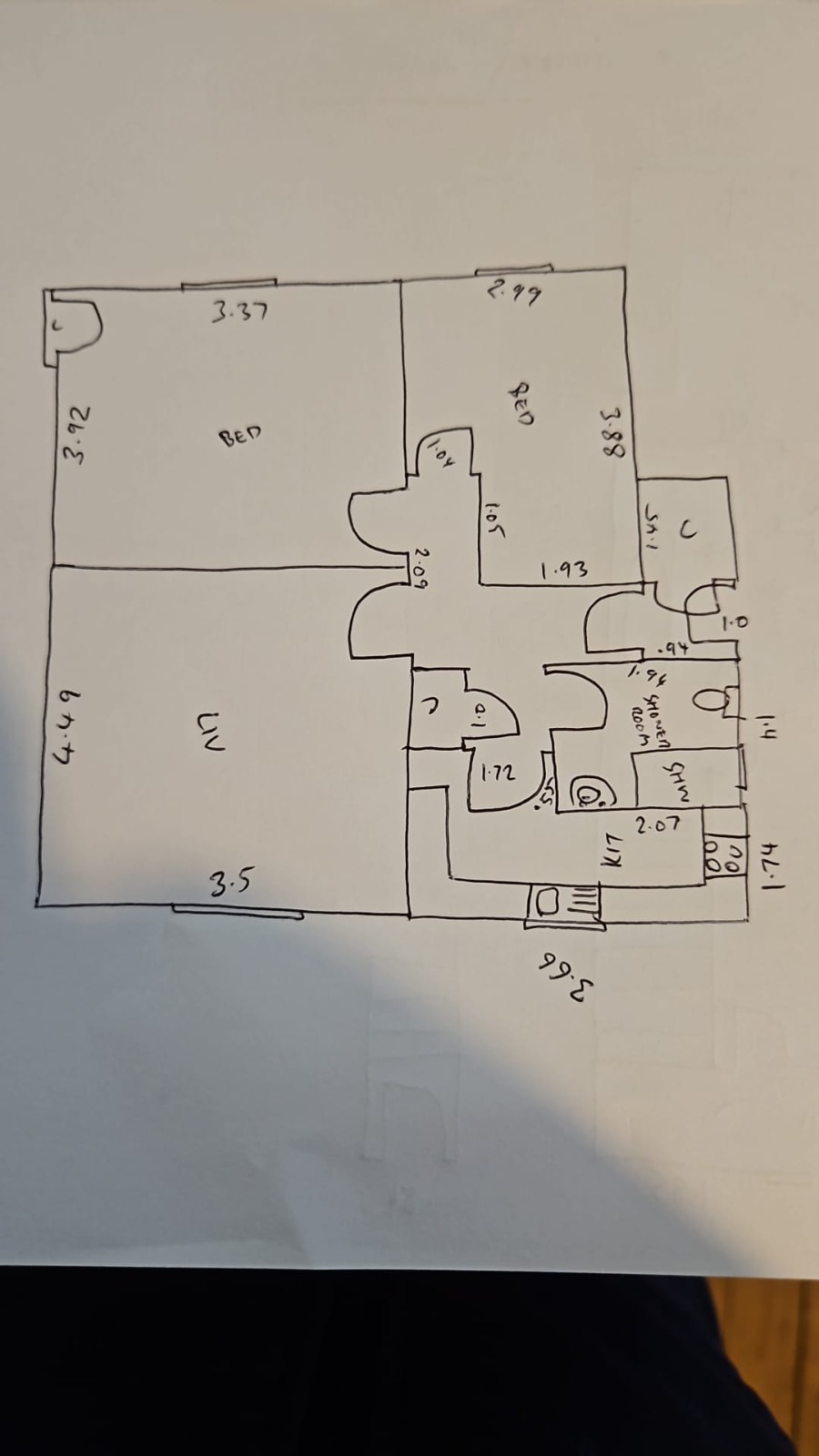 Original sketch floor plan before redraw