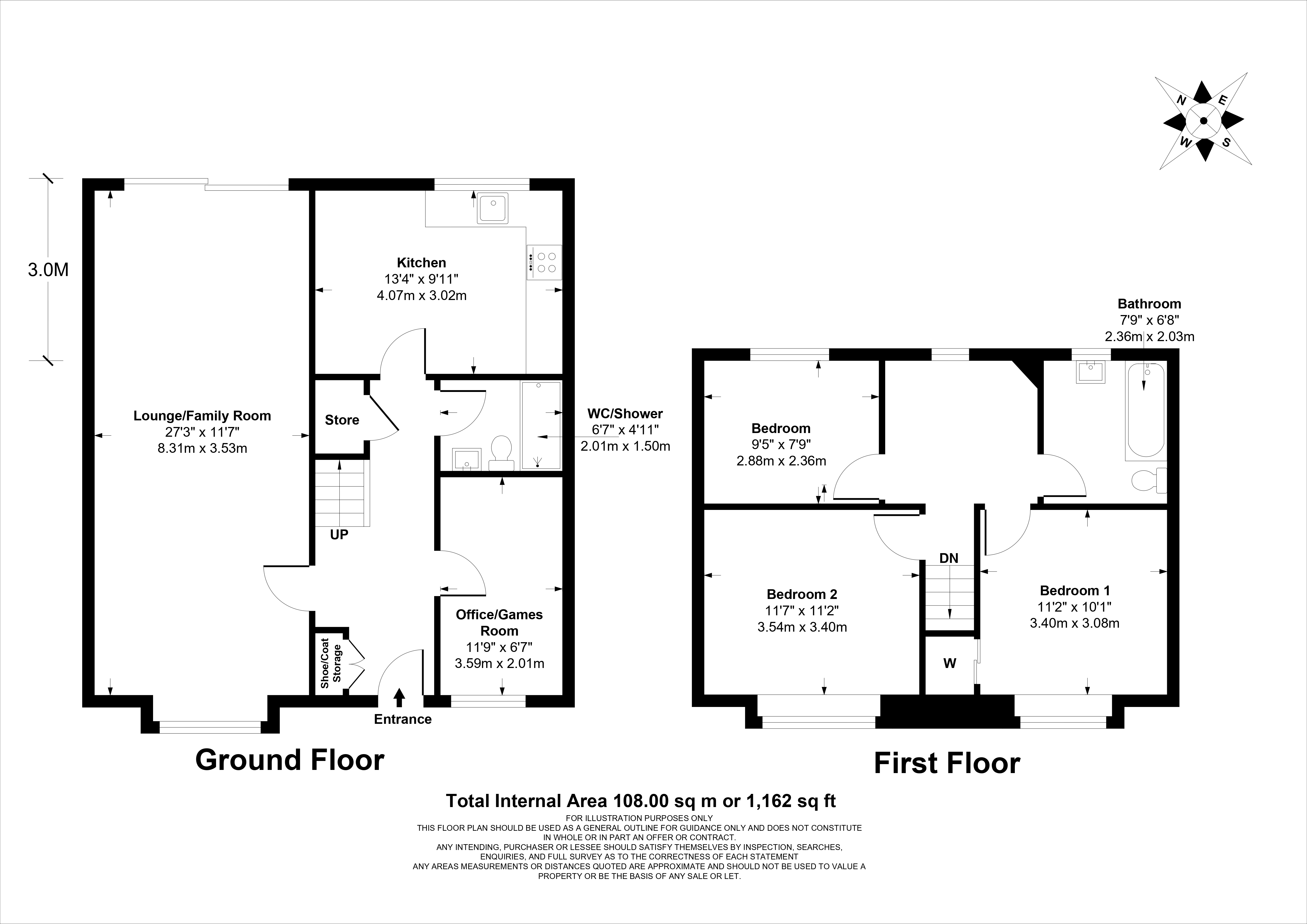 Total Internal Area - Ground & 1st Floor Plan — 2D Plans floor plan sample